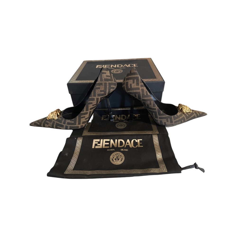 Fendi Versace collab (FENDACE) Brown and Gold Heels - Picture 12 of 16